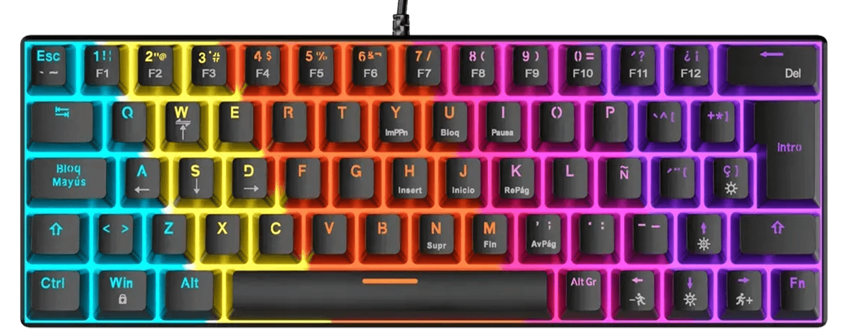 Teclado mecánico gamer BD63 Negro RGB - Red Switch (ES LatAm)