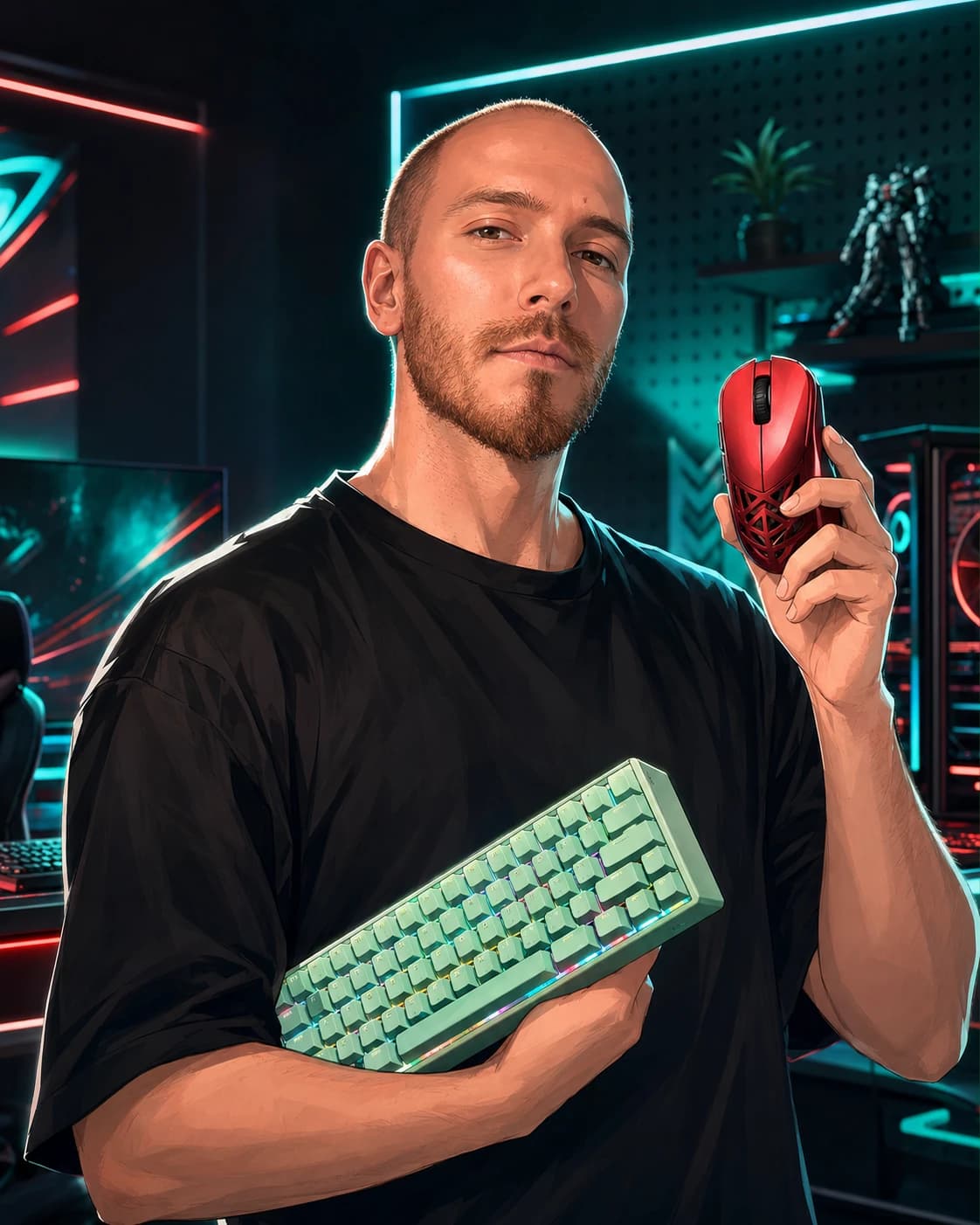 Equipo SaintGeek mostrando un teclado mecánico y un mouse gamer