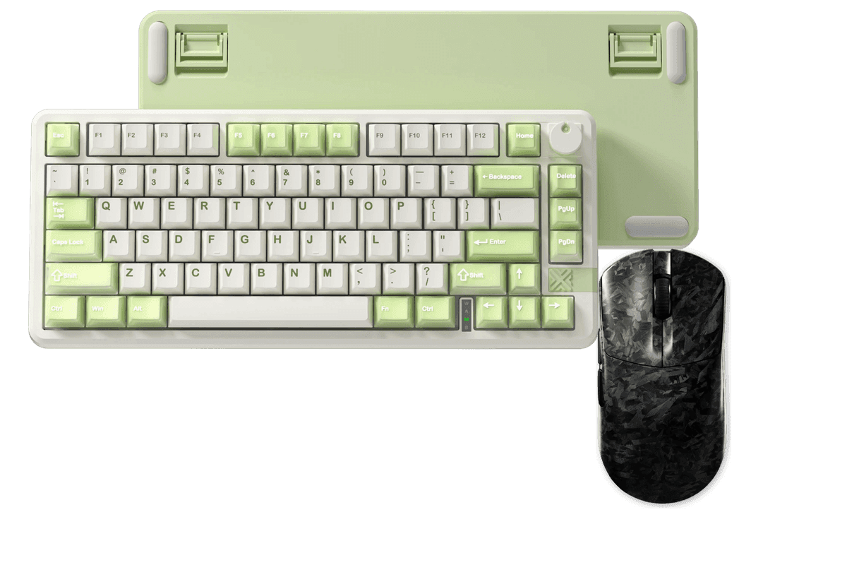 Kit gamer: Teclado Mecánico Gamer Furycube FC75 Pro Blanco Verde Menta 75% Inglés Internacional Light Blue Switch Hot-Swap Inalámbrico RGB + Mouse Gamer Inalámbrico Furycube F1 Phantom Negro 49g PAW3315 16000 DPI Tri-Mode RGB USB-C