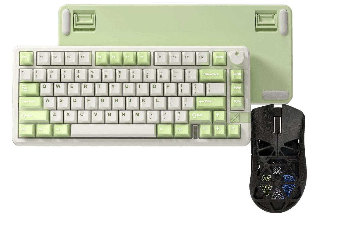 Kit gamer: Teclado Mecánico Gamer Furycube FC75 Pro Blanco Verde Menta 75% Inglés Internacional Light Blue Switch Hot-Swap Inalámbrico RGB + Mouse Gamer Inalámbrico Furycube G11 Negro 65g PAW3311 12000 DPI Tri-Mode RGB