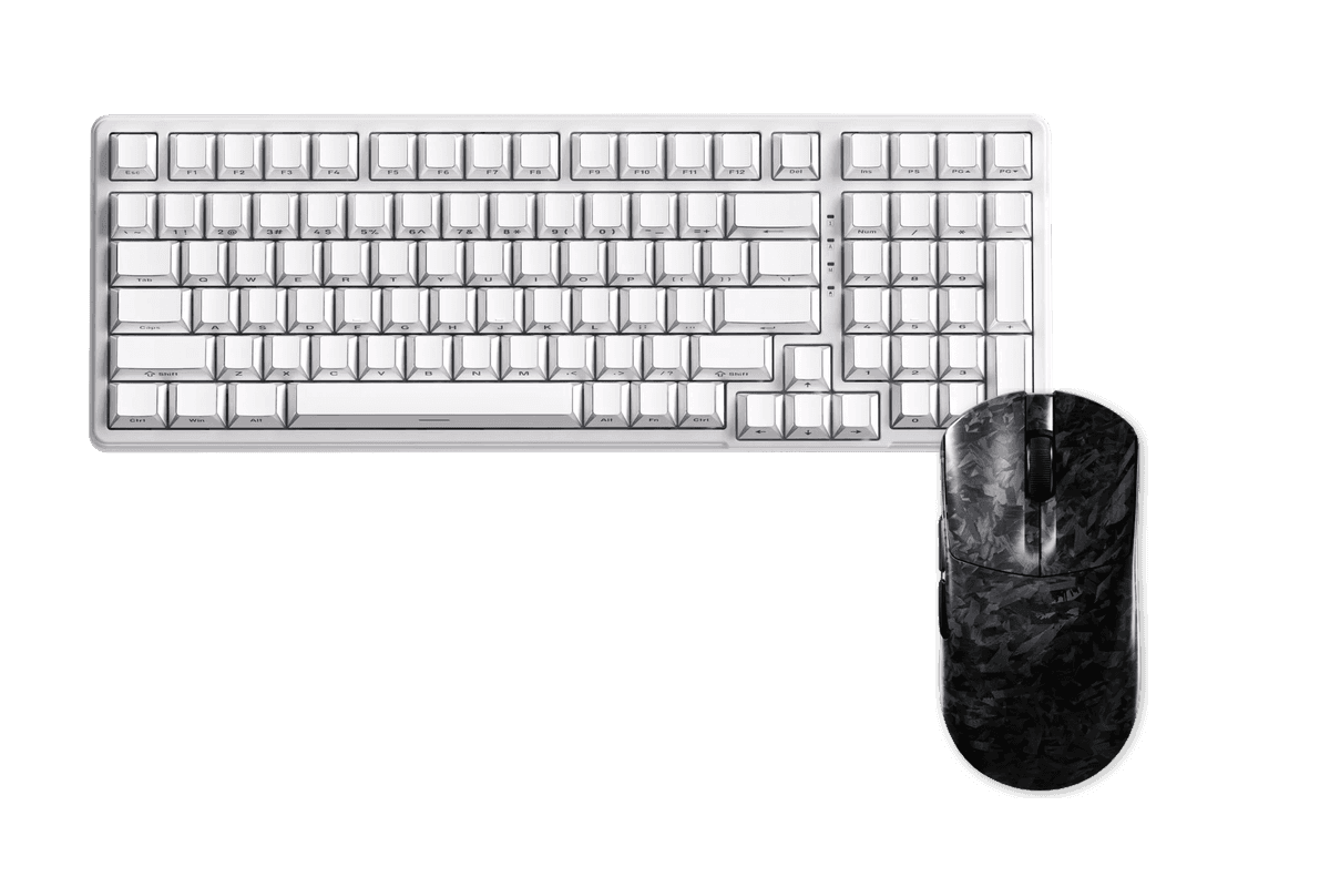 Kit gamer: Teclado Mecánico Gamer Furycube K99 Pro Blanco 96% Inglés Internacional Hot-Swap Tri-Mode RGB Switch Platinum + Mouse Gamer Inalámbrico Furycube F1 Phantom Negro 49g PAW3315 16000 DPI Tri-Mode RGB USB-C