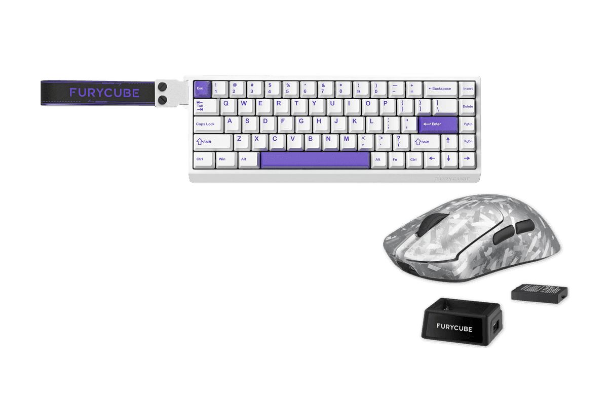 Kit gamer: Teclado Magnético Gamer Furycube M68HE Blanco 65% Hall Effect Rapid Trigger 8000 Hz RGB USB-C Switch Magnetic + Mouse Gamer Inalámbrico Furycube F1 Phantom Plata 49g PAW3315 16000 DPI Tri-Mode RGB USB-C