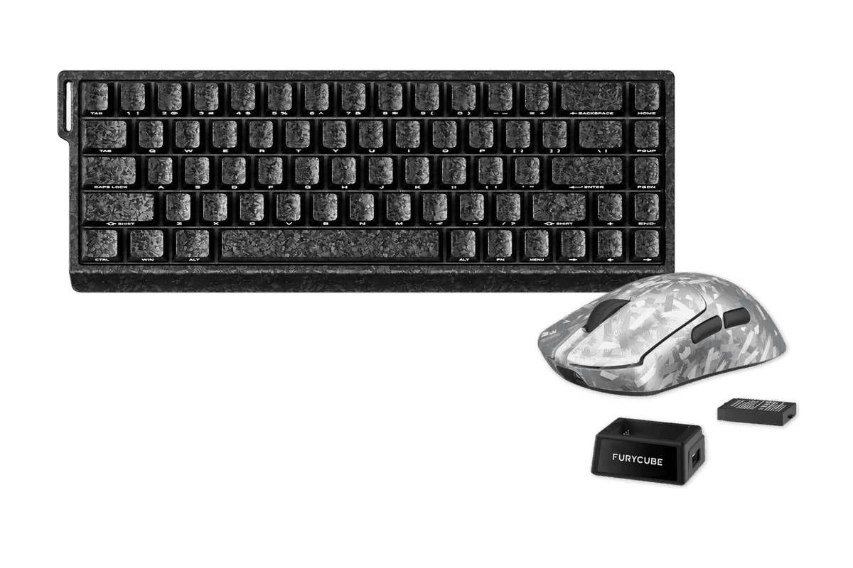 Kit gamer: Teclado Magnético Gamer Furycube M68HE Carbon Fiber 65% Hall Effect Rapid Trigger 8000 Hz RGB USB-C Switch Magnetic + Mouse Gamer Inalámbrico Furycube F1 Phantom Plata 49g PAW3315 16000 DPI Tri-Mode RGB USB-C