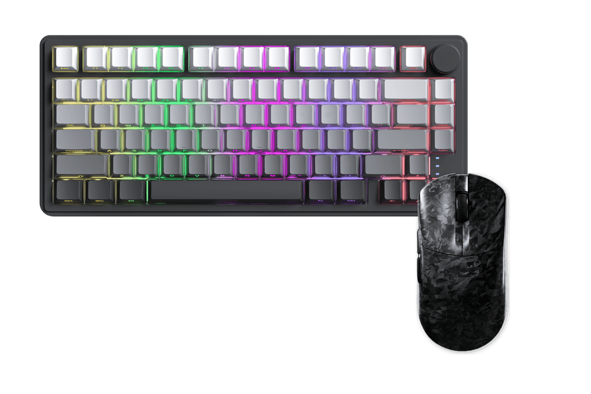 Kit gamer: Teclado Mecánico Gamer Zifriend RX75 Pro Gris Oscuro 75% Inglés Internacional Light Blue Switch Hot-Swap Inalámbrico RGB + Mouse Gamer Inalámbrico Furycube F1 Phantom Negro 49g PAW3315 16000 DPI Tri-Mode RGB USB-C