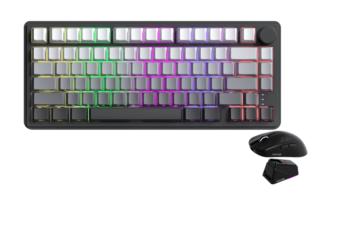 Kit gamer: Teclado Mecánico Gamer Zifriend RX75 Pro Gris Oscuro 75% Inglés Internacional Light Blue Switch Hot-Swap Inalámbrico RGB + Mouse Gamer Inalámbrico Furycube G13 Pro Negro 55g PAW3311 22000 DPI 2.4GHz