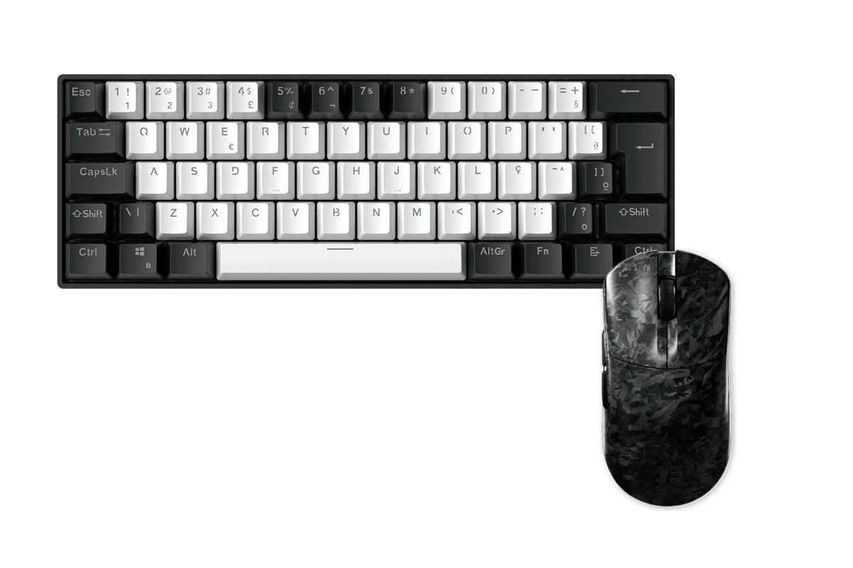 Kit gamer: Teclado Mecánico Gamer Zifriend TK61 Blanco 60% Español Red Switch RGB USB-C + Mouse Gamer Inalámbrico Furycube F1 Phantom Negro 49g PAW3315 16000 DPI Tri-Mode RGB USB-C