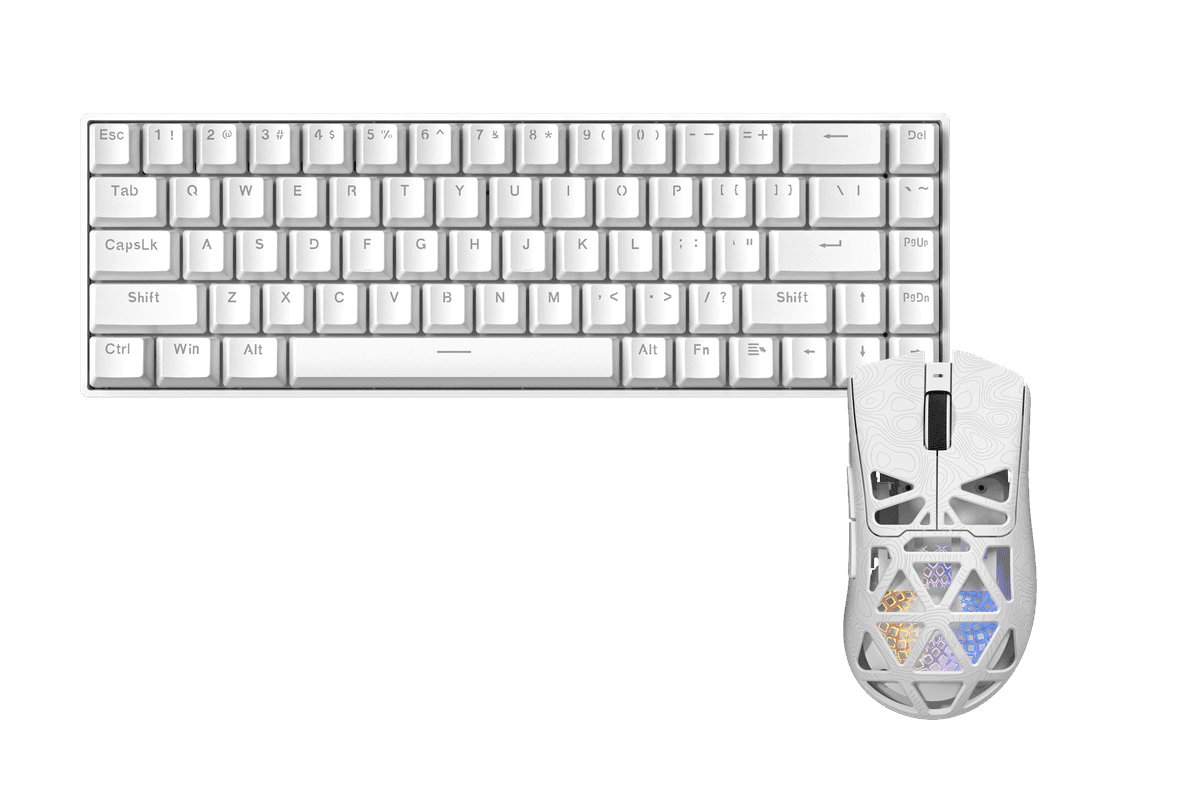 Kit gamer: Teclado Mecánico Gamer Zifriend TK68 Blanco 65% Español Red Switch RGB USB-C + Mouse Gamer Inalámbrico Furycube G11 Blanco 65g PAW3311 12000 DPI Tri-Mode RGB