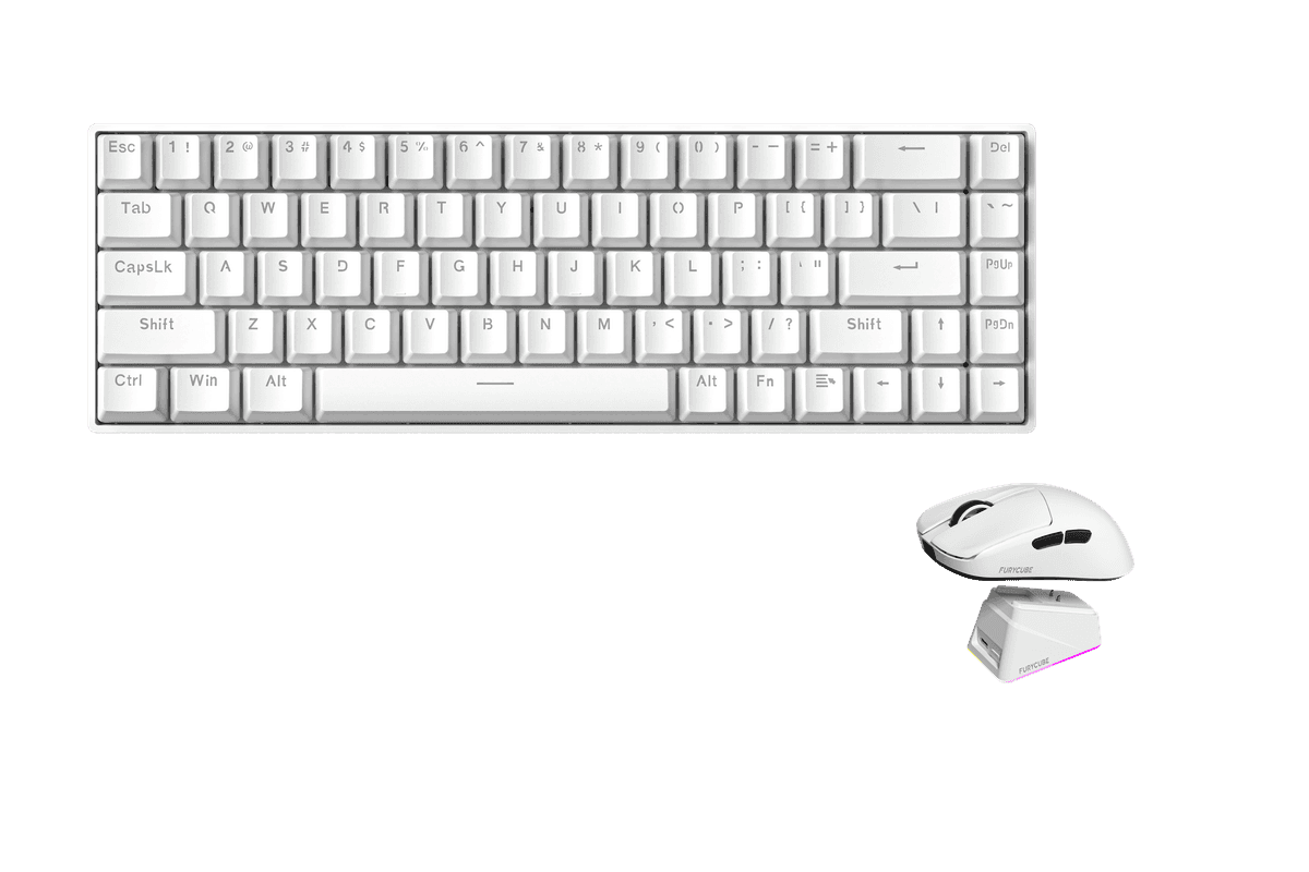 Kit gamer: Teclado Mecánico Gamer Zifriend TK68 Blanco 65% Español Red Switch RGB USB-C + Mouse Gamer Inalámbrico Furycube G13 Pro Blanco 55g PAW3311 22000 DPI 2.4GHz