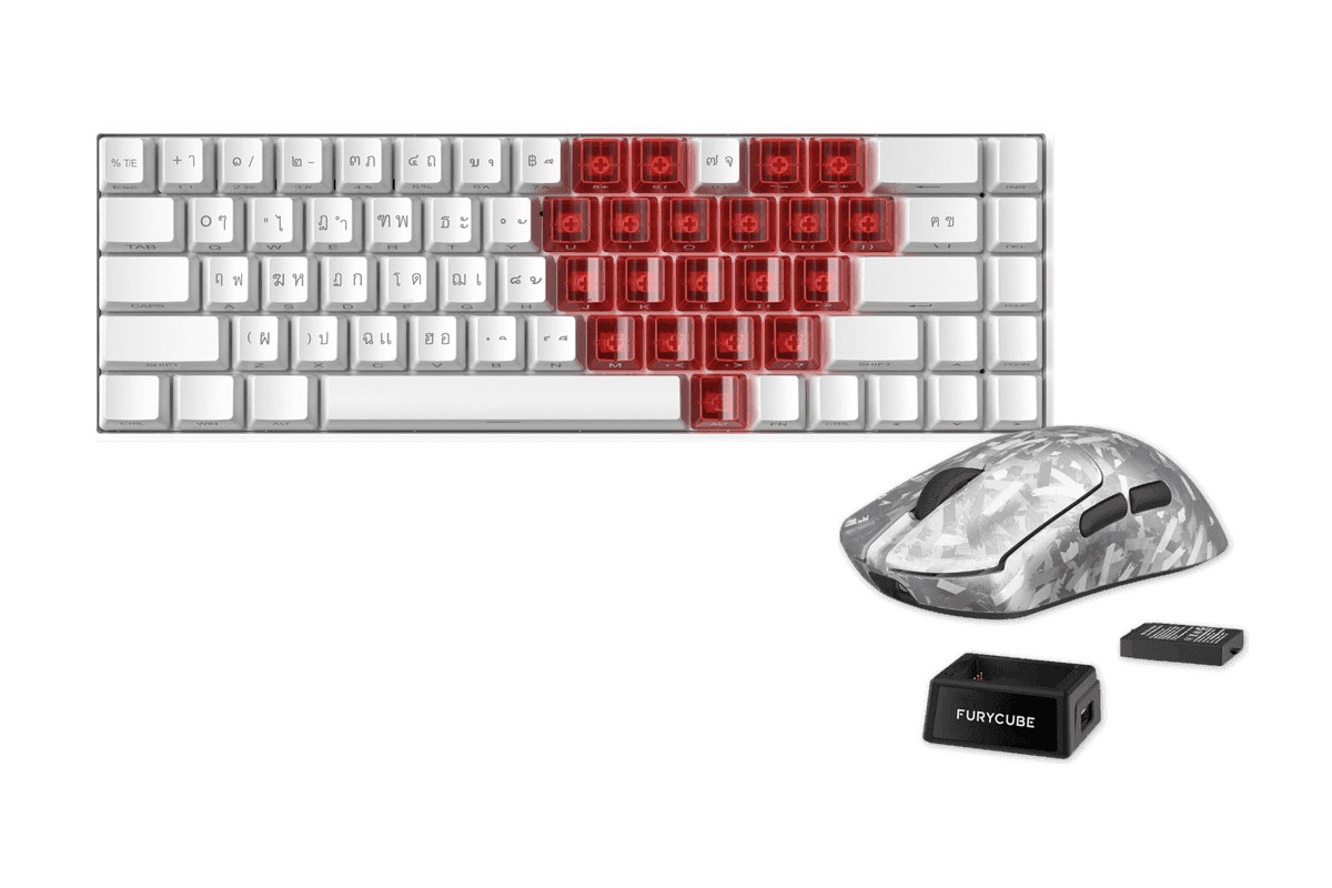 Kit gamer: Teclado Mecánico Gamer Zifriend TK68 Blanco 65% Inglés Internacional Switch Verde Menta Hot-Swap RGB USB-C + Mouse Gamer Inalámbrico Furycube F1 Phantom Plata 49g PAW3315 16000 DPI Tri-Mode RGB USB-C