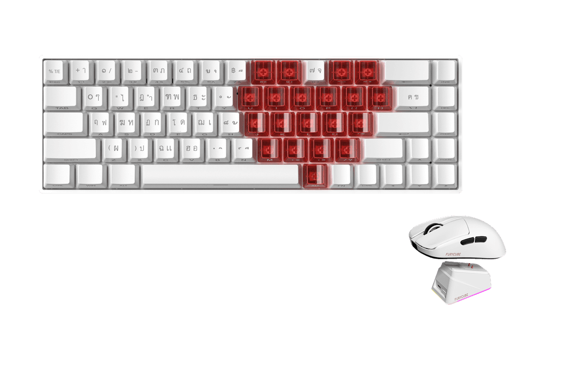 Kit gamer: Teclado Mecánico Gamer Zifriend TK68 Blanco 65% Inglés Internacional Switch Verde Menta Hot-Swap RGB USB-C + Mouse Gamer Inalámbrico Furycube G13 Pro Blanco 55g PAW3311 22000 DPI 2.4GHz