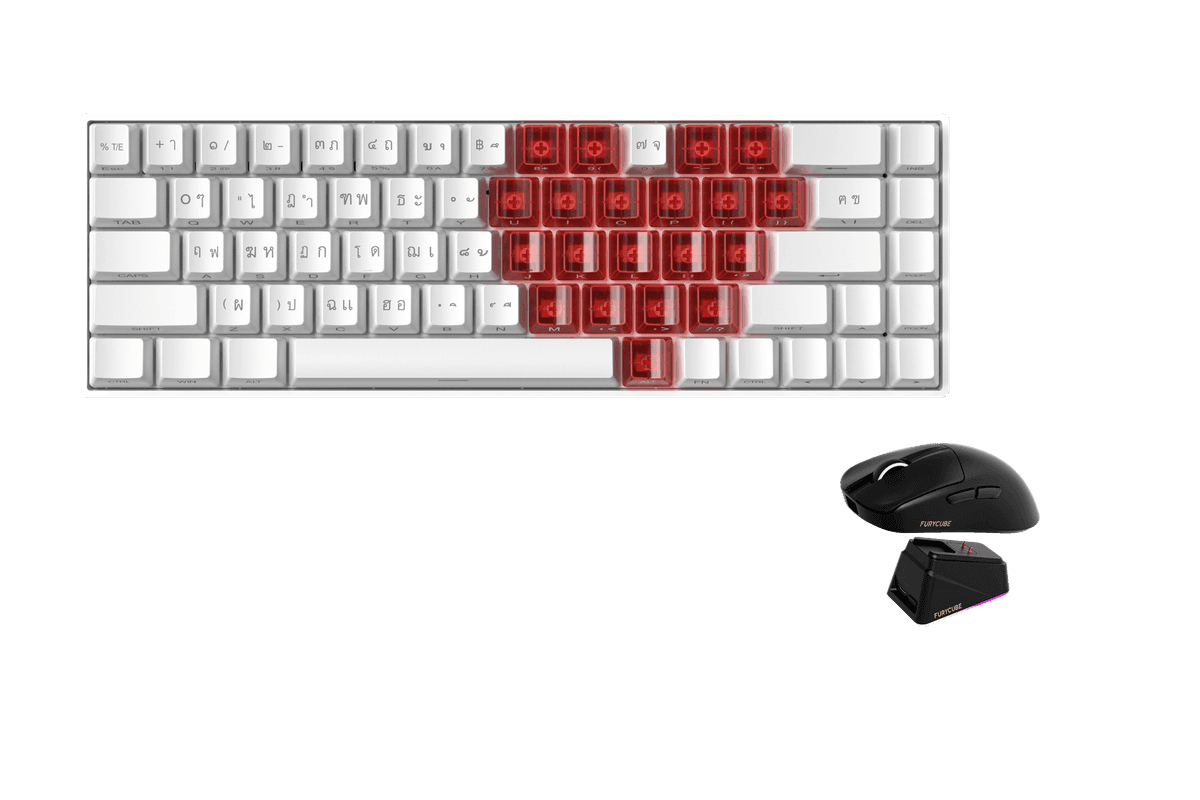 Kit gamer: Teclado Mecánico Gamer Zifriend TK68 Blanco 65% Inglés Internacional Switch Verde Menta Hot-Swap RGB USB-C + Mouse Gamer Inalámbrico Furycube G13 Pro Negro 55g PAW3311 22000 DPI 2.4GHz