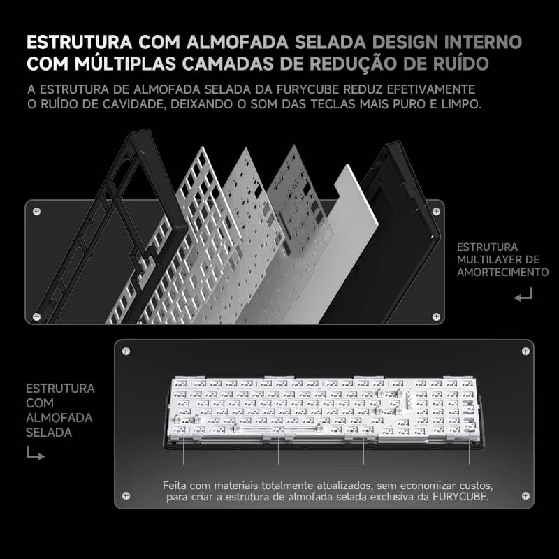 Teclado mecánico Furycube K99 Pro 96% color blanco contour, switch Platinum — estructura gasket y capas internas de amortiguación