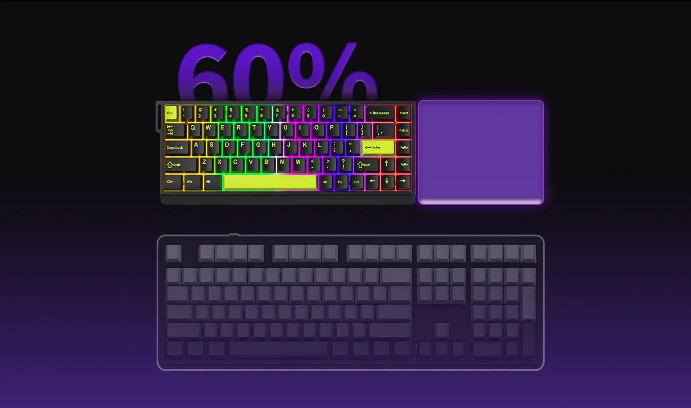 Comparación de tamaño entre el Furycube M68HE y un teclado completo