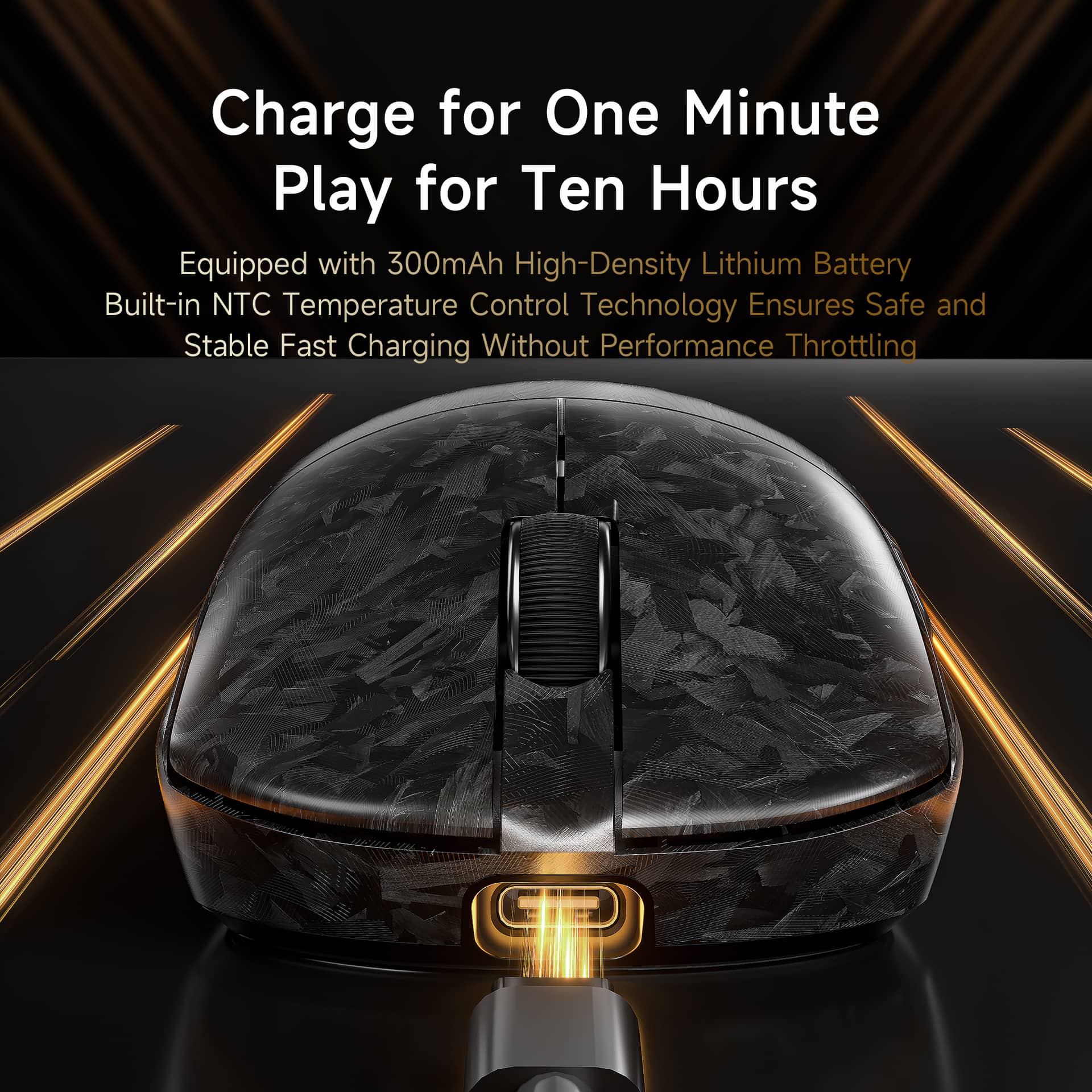 Mouse Gamer Inalámbrico Furycube F1 Phantom Negro 49g PAW3315 16000 DPI Tri-Mode RGB USB-C — detalle 1