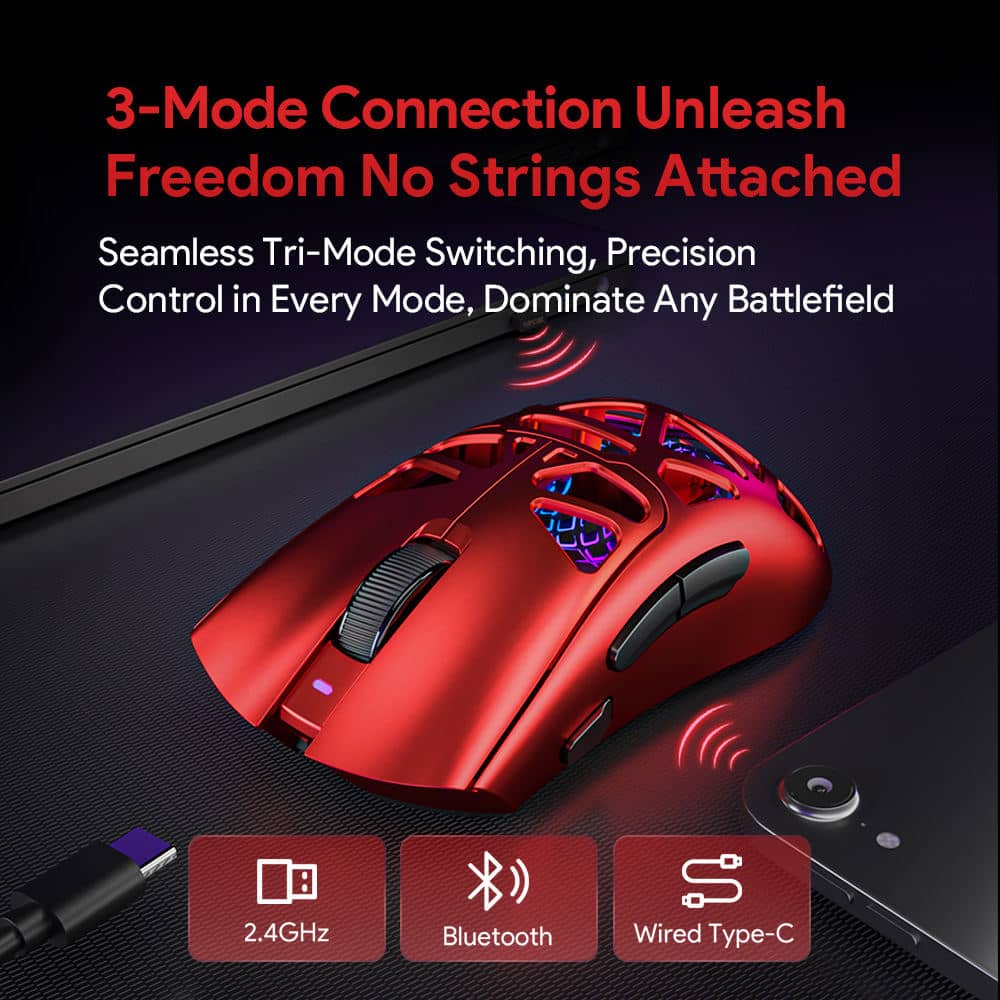 Mouse Gamer Inalámbrico Furycube G11 Rojo 65g PAW3311 12000 DPI Tri-Mode RGB — detalle 1