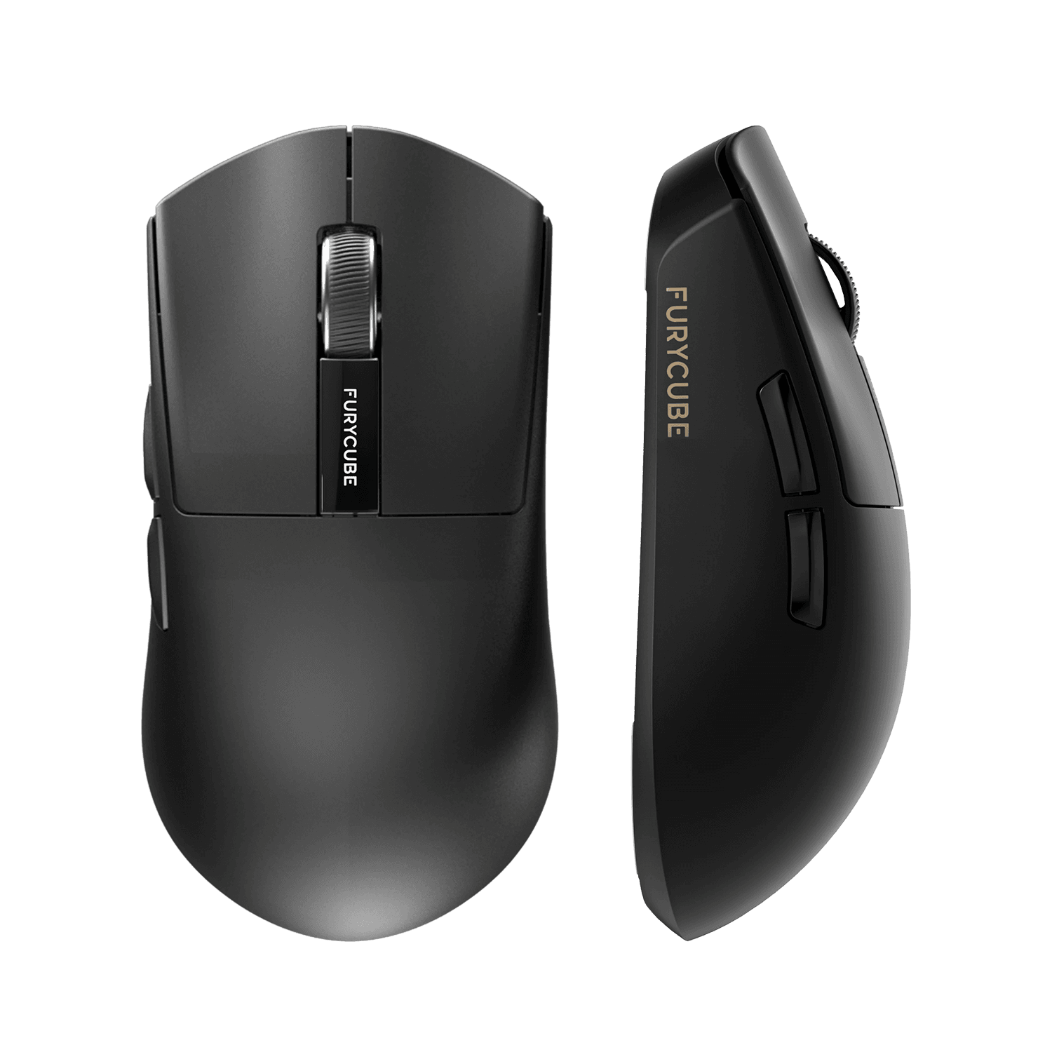 Mouse gamer inalámbrico Furycube G9 Pro negro visto desde arriba y de perfil