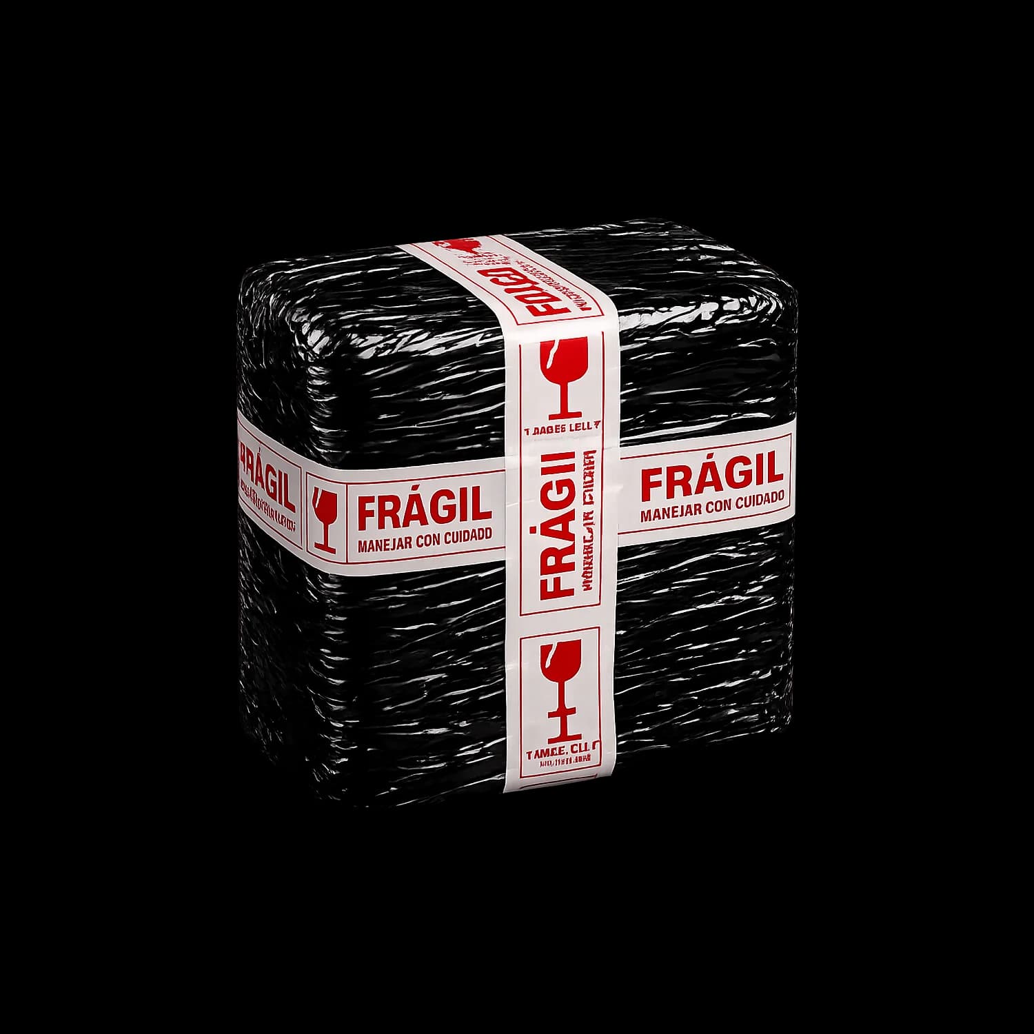 Paquete con film negro y cinta fragil