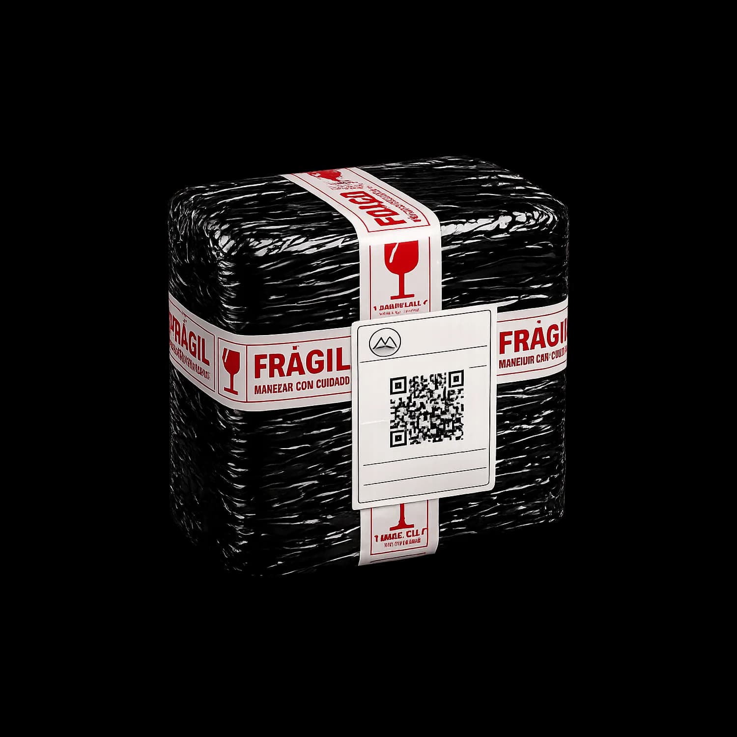 Paquete final con cinta fragil y etiqueta de envio