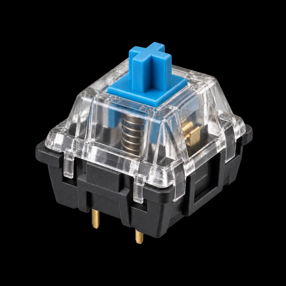 Switch mecánico clicky azul con carcasa transparente