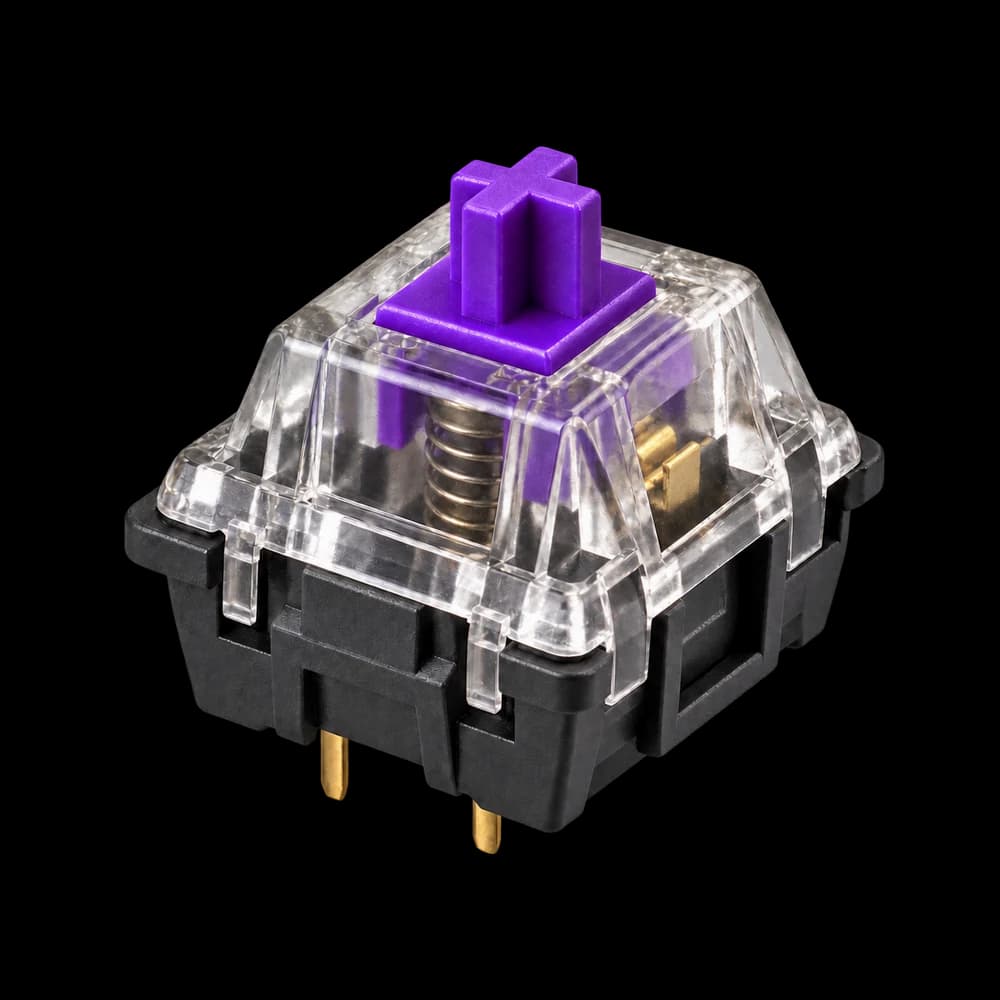 Switch mecánico táctil morado con carcasa transparente